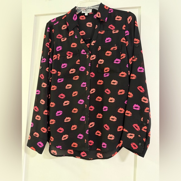 Express 3 Portofino Shirt Slim Small , black kisses, red and white Long Sleeve. - Picture 8 of 11